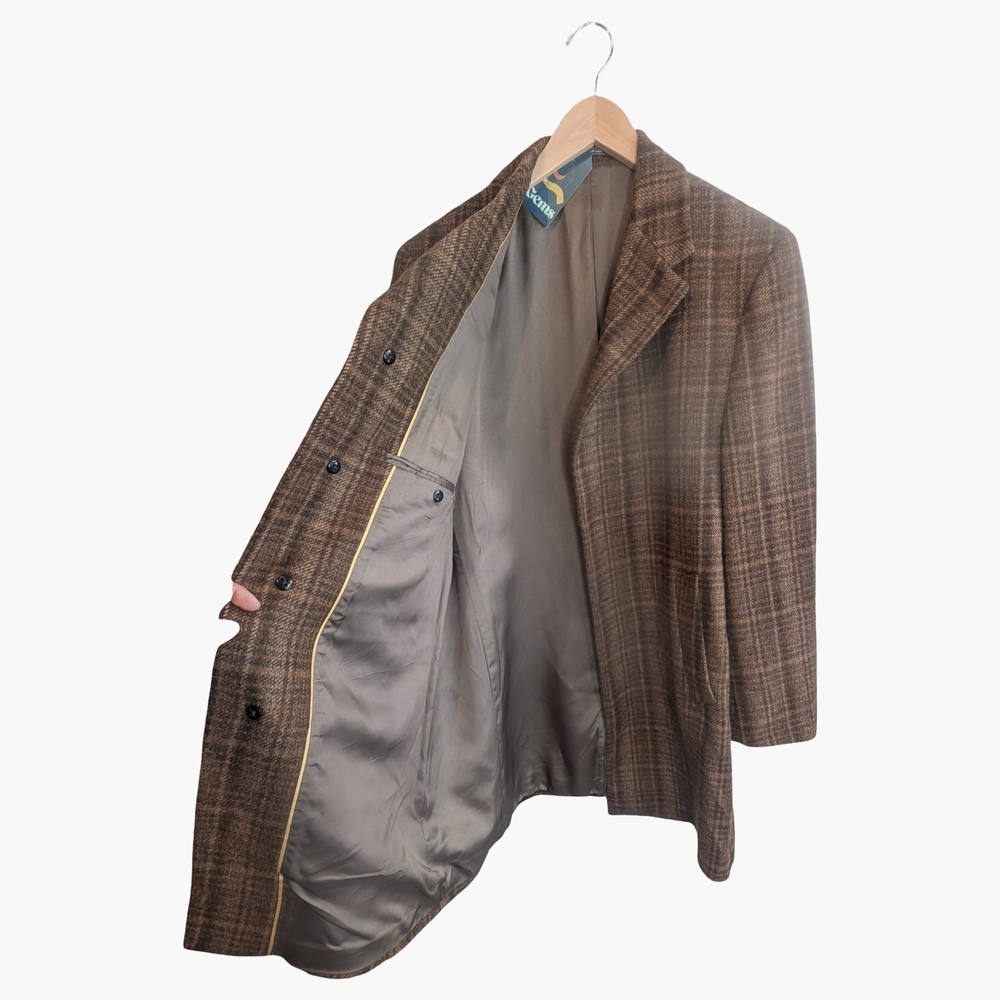 Hart Schaffner Marx Brown Plaid Wool Blend Coat | Men's M | Women's L - Picture 5 of 10